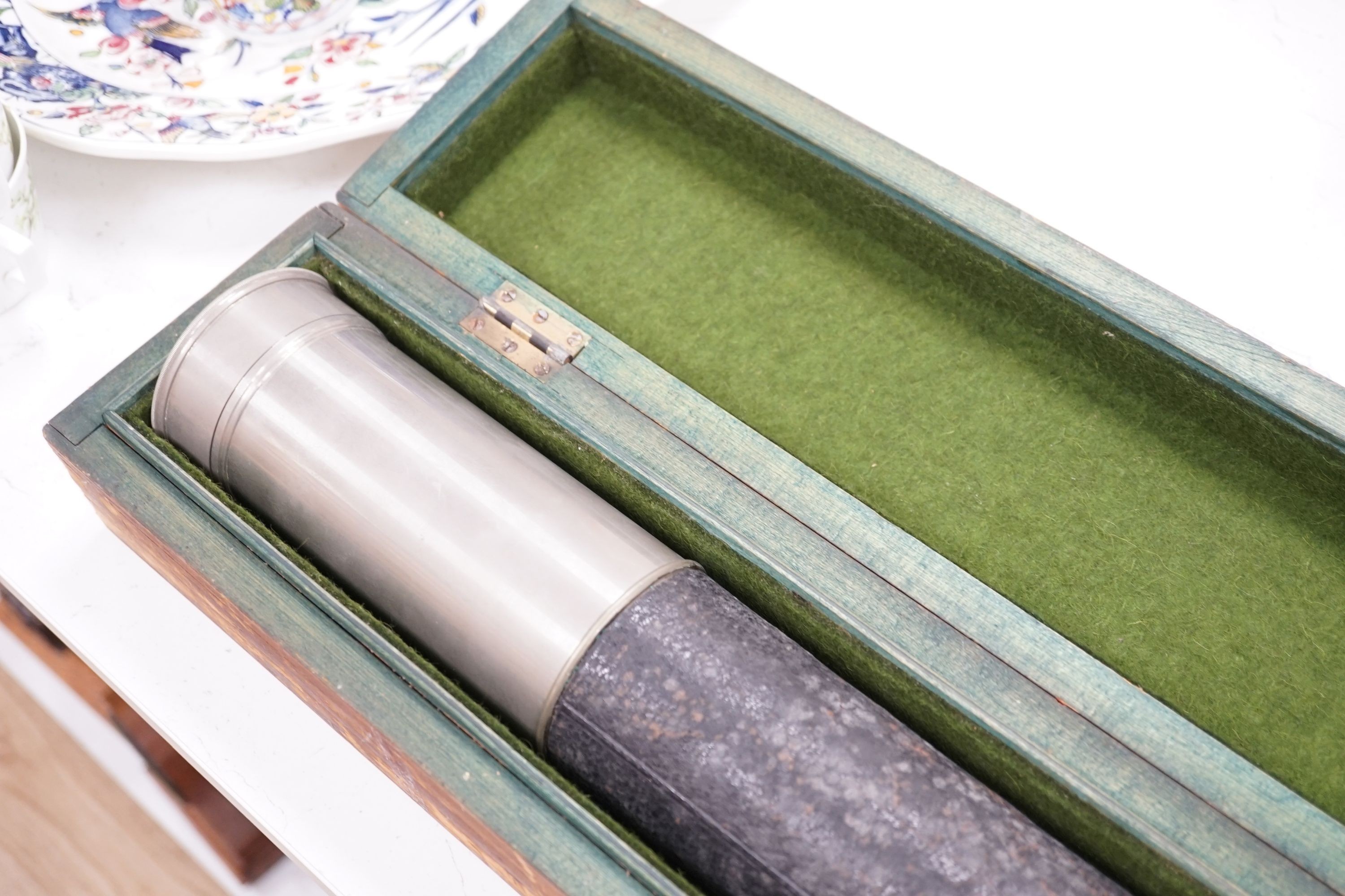 An early 20th century Voigtlander & Sohn A-G Braunschweig 36 x telescope, No. 16871, in pine box, overall boxed width 93cms.
